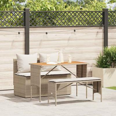 3-delige tuinset met kussens, beige polyrotan
