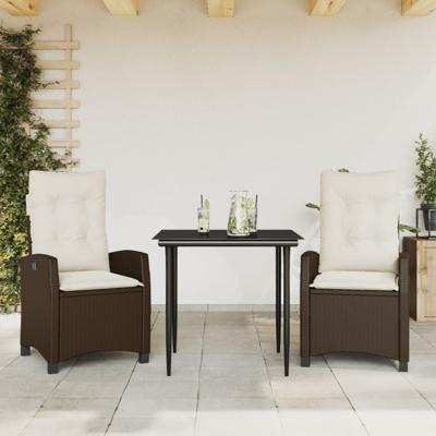 3-delige Tuinset met kussens poly rattan bruin