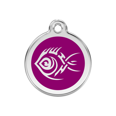 Tribal Fish Purple roestvrijstalen hondenpenning medium/gemiddeld dia. 3 cm - Reddingo