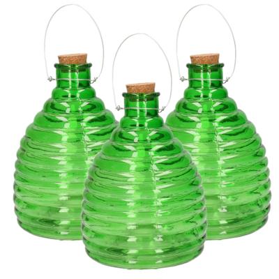 Wespenval - Set van 3x stuks - groen - 21 cm - glas - wespenvanger - wespenglas