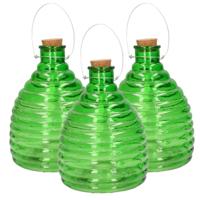 Wespenval - Set van 3x stuks - groen - 21 cm - glas - wespenvanger - wespenglas