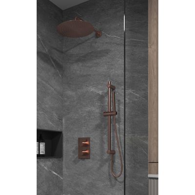 Regendouche set SaniClear Copper | Inbouw | 30 cm | Thermostaatkraan | Rond | Koper geborsteld