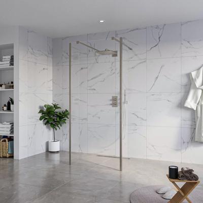Fortifura Galeria Vrijstaande Inloopdouche - 90x200cm - Helder - antikalk - 8mm veiligheidsglas - 2 zijwanden 30cm - wandsteunen en hoekprofielen - Geborsteld Gunmetal PVD SW927771 2x/SW797926/SW797909 2x/SW798732 2x