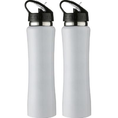 Bidon/drinkfles met buigbare drinktuit - 2x - Wit - 500 ml - RVS - Sportfles - Waterfles