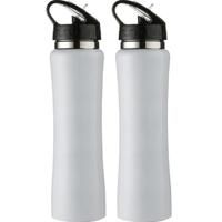 Bidon/drinkfles met buigbare drinktuit - 2x - Wit - 500 ml - RVS - Sportfles - Waterfles