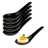 Amuse/aperitief lepel set - hapjes/tapas - 12x stuks - porselein - zwart