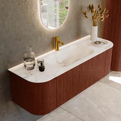 Badmeubel Mondiaz Kurve-Dlux | 140 cm cm | Meubelkleur Ruby | Wastafelkleur Frappe | Solid surface | Wasbak midden spoelbak | 1 kraangat