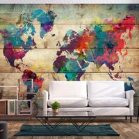 Zelfklevend fotobehang - Wereldkaart in prachtige kleuren, 8 maten, premium print