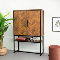 Sohome Opbergkast Hawaii Visgraat Teak en staal - Hout,Zwart - thumbnail