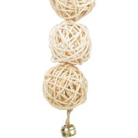 Trixie 3 rotan ballen met bel aan touw naturel (24 CM) - thumbnail