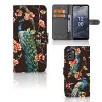 Nokia G60 | Telefoonhoesje | Met pasjeshouder | Pauw met Bloemen
