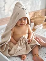 Badcape / Handdoek met capuchon onmisbaar voor baby's en kinderen, met gerecycled katoen zandbeige