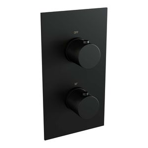 Regendoucheset Inbouw Brauer Black Carving Thermostatisch 20cm met 3-Weg Omstelling, Plafondarm en 3-Standen Handdouche Mat Zwart