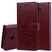 Rose reliëf horizontale Flip PU lederen case voor Samsung Galaxy J4 Plus met houder & kaartsleuven & portemonnee (bruin)