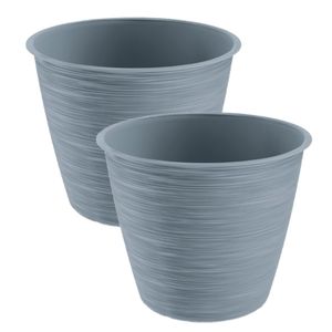 2x stuks stijlvolle kunststof plantenpot/bloempot dia 20 cm/hoogte 17 cm Paintstripe steengrijs