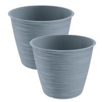 2x stuks stijlvolle kunststof plantenpot/bloempot dia 20 cm/hoogte 17 cm Paintstripe steengrijs - thumbnail