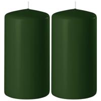 Enlightening Candles Cilinder/stompkaars - 2x - donkergroen - D8 x H12 cm - 45 branduur