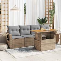 5-delige Loungeset met kussens poly rattan beige