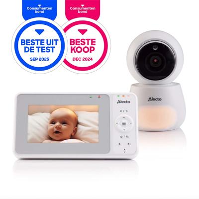 Alecto DVM2043 - Babyfoon met camera, groot 4,3" kleurenscherm en nachtlampje - Op afstand bestuurbaar - Wit