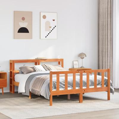 Bedframe met hoofdbord massief grenenhout wasbruin 140x190 cm