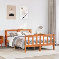 Bedframe met hoofdbord massief grenenhout wasbruin 140x190 cm