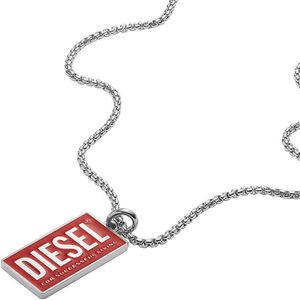 Diesel DX1368040 Ketting Single Dogtag staal zilverkleurig-rood-wit