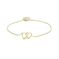 9k Geelkleurige Armband met Twee Hartjes - Verstelbaar 16.5-18.5cm