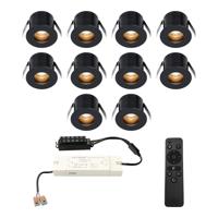 Set van 10 Olivia LED Mini Inbouwspots met Trafo - 12 Volt 3 Watt 150 lumen - Dimbaar - Verzonken - Plat 36mm - 2700K - IP44 waterdicht - Zwart - Veranda Spotjes - Overkapping Spotjes