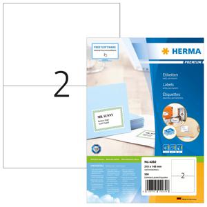 Herma 4282 Universele etiketten 210 x 148 mm Papier Wit 200 stuk(s) Permanent hechtend Inkjet, Laser (zwart/wit), Laser (kleur), Kopiëren (zwart/wit), Kopiëren