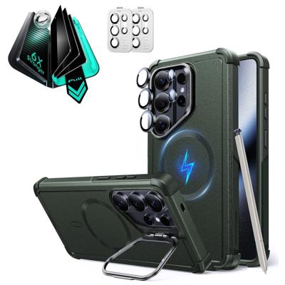 Galaxy S26 Ultra Bundle Cyber Tough Magnetic Case (Stash Stand) and Armorite® Privacy Screen Protector - Olive Green