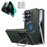 Galaxy S26 Ultra Bundle Cyber Tough Magnetic Case (Stash Stand) and Armorite® Privacy Screen Protector - Olive Green