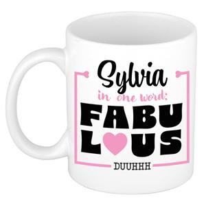 Naam mok Sylvia - wit - Fabulous - keramiek - 300 ml - cadeau collega beker