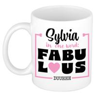 Naam mok Sylvia - wit - Fabulous - keramiek - 300 ml - cadeau collega beker