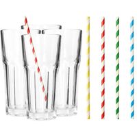 Set van 4x longdrink glazen en 100x duurzame papieren rietjes - 280 ml - thumbnail