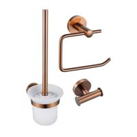 Fortifura Calvi Toiletset 3-delig - toiletrolhouder zonder klep - toiletborstel - handdoekhaak dubbel rond - Geborsteld koper PVD (Koper) SW976322 SW1211596 SW970052