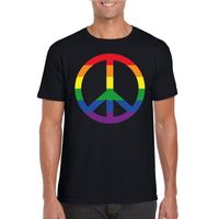 Regenboog peace teken shirt zwart heren - thumbnail