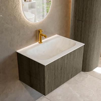 Badmeubel Mondiaz Kurve-Dlux | 70 cm cm | Meubelkleur Shadow | Wastafelkleur Opalo | Solid surface | Wasbak midden spoelbak | 1 kraangat