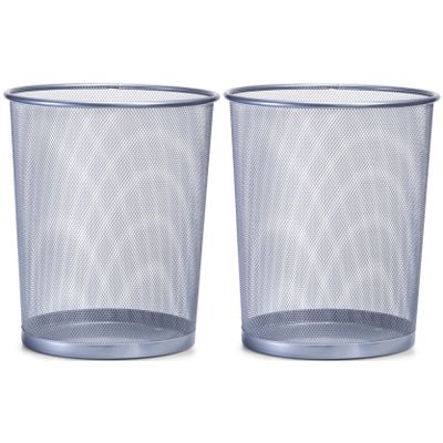 2x Zilveren prullenbakjes/vuilnisbakjes rond van draadmetaal/mesh 29 x 35 cm