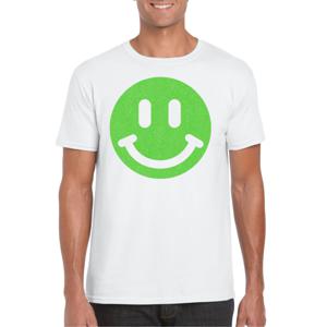 Verkleed T-shirt voor heren - smiley - wit - carnaval/foute party - feestkleding