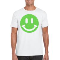 Verkleed T-shirt voor heren - smiley - wit - carnaval/foute party - feestkleding - thumbnail