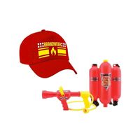 Brandweer met vlam verkleed pet en brandblusser waterpistool - thumbnail