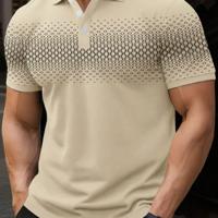 Bon&Bon Men's Geometric Print Polo Shirt - White Slim Fit Short Sleeve Khaki / S
