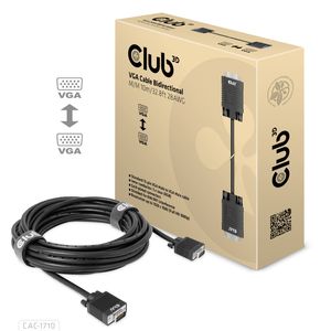 club3D CAC-1710 VGA-kabel VGA Aansluitkabel VGA-stekker 15-polig, VGA-stekker 15-polig 10.00 m Zwart Schroefbaar, Vergulde steekcontacten