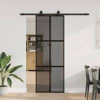 Schuifdeur met beslagset 76x205 cm gehard glas zwart