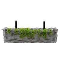 Balkonmand - rotan gevlochten - wit - 60 x 20 x 16 cm - bloemen/planten - schuttingmand Balkonmand - rotan gevlochten - wit - 60 x 20 x 16 cm - bloemen/planten - schuttingmand