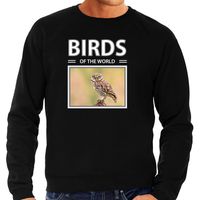 Steenuil foto sweater zwart voor heren - birds of the world cadeau trui uilen liefhebber 2XL  -
