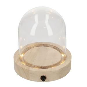 Decoratie stolp met LED verlichting - klein - houten plateau - D10 x H12 cm