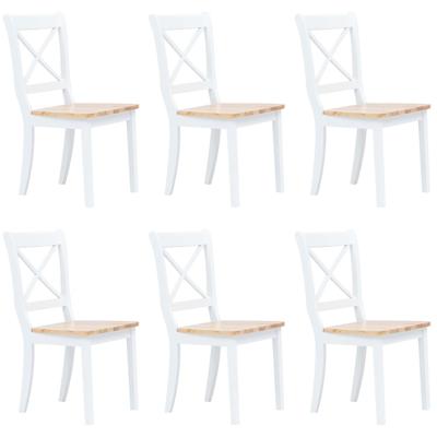 Eetkamerstoelen 6 st massief rubberwood wit en naturel