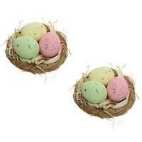 4x stuks decoratie vogelnestje met 3 gekleurde eieren 9 x 5 cm