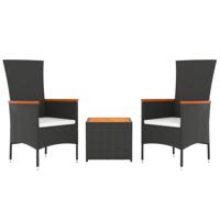 vidaXL 3-delige Loungeset poly rattan en massief acaciahout zwart